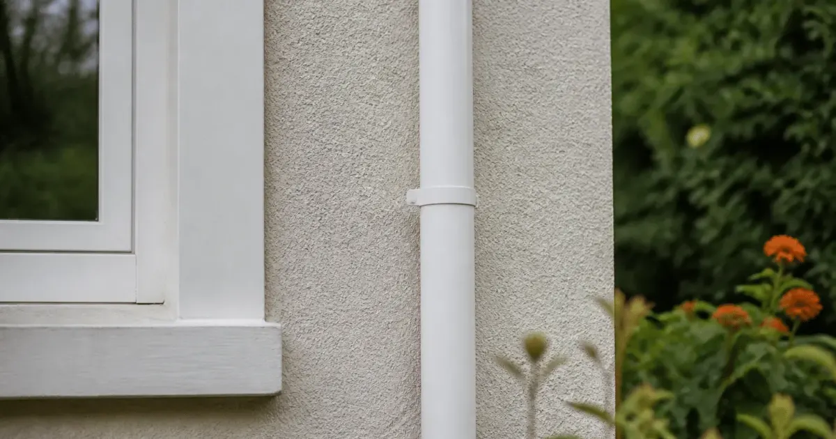 Tuyau vertical blanc fixe au mur de maison