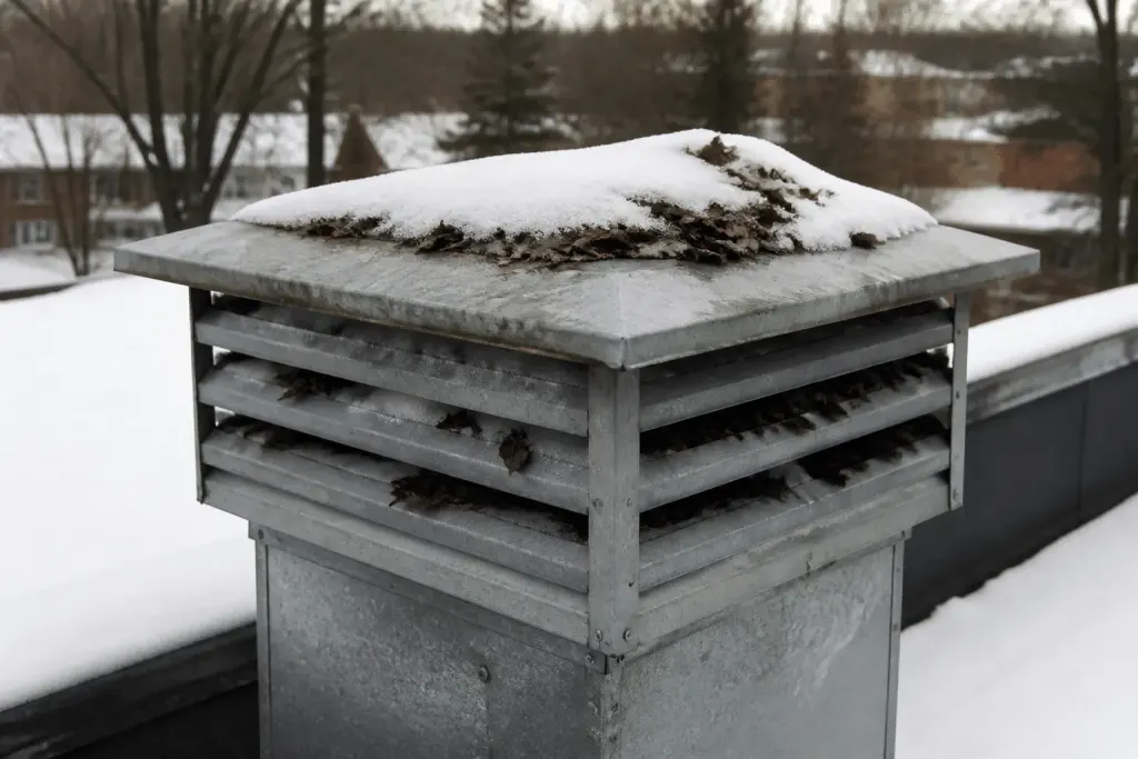 Sortie toit ventilation encrassée feuilles neige obstruée